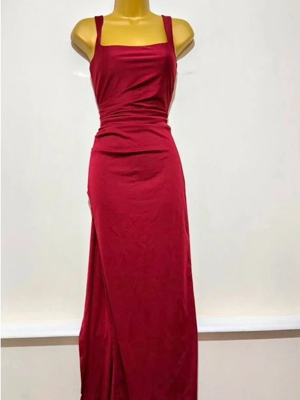 Lulus Red Carpet Romance Satin Square Neck Maxi Dress Red